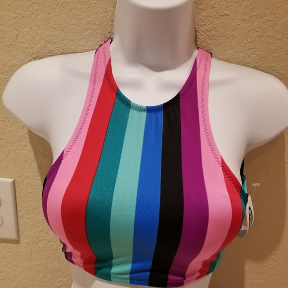NWT Old Navy Rainbow Swim Top High Neck OPEN BACK… - Picture 2 of 3